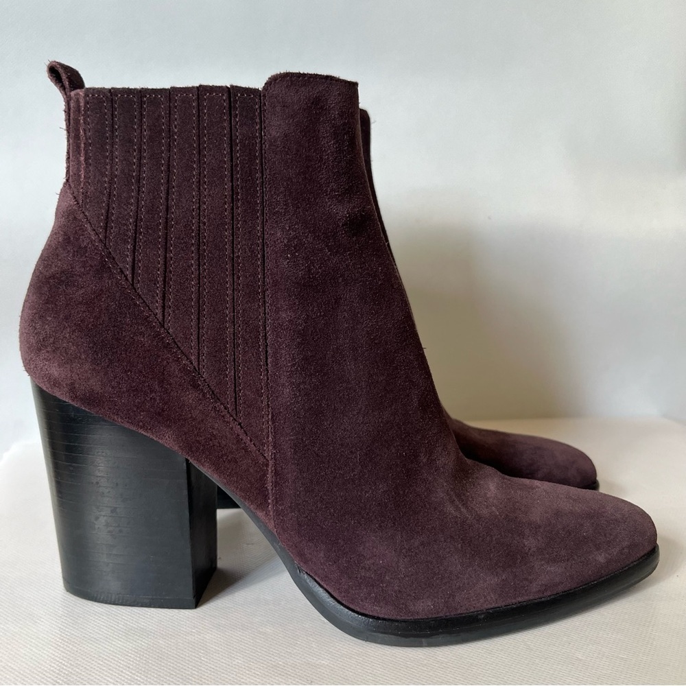 Marc Fisher Alva Purple Suede Block Heel Ankle Boots